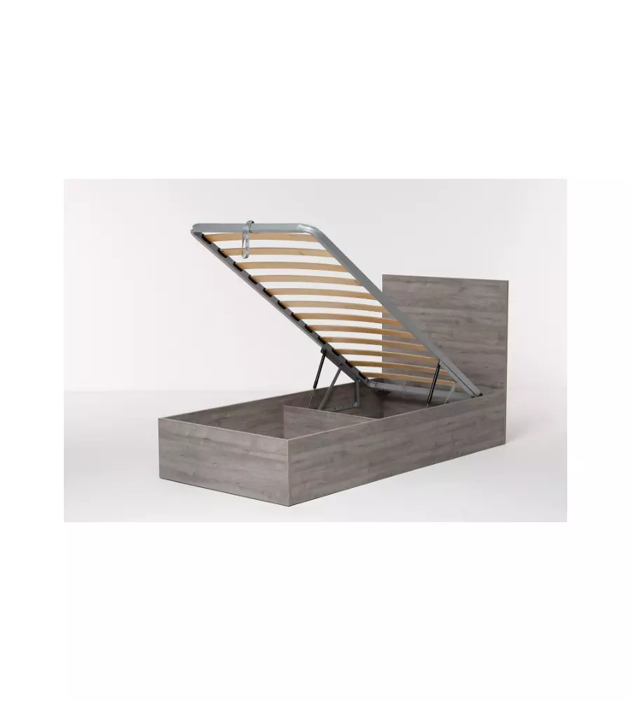 LETTO SINGOLO CONTENITORE "HI BOX" ROVERE GRIGIO 90X190 CM